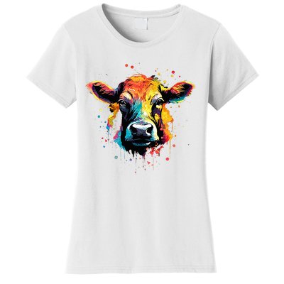 Cool Cow On Colorful Painted Cow Women's T-Shirt