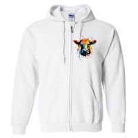 Cool Cow On Colorful Painted Cow Full Zip Hoodie