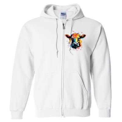 Cool Cow On Colorful Painted Cow Full Zip Hoodie