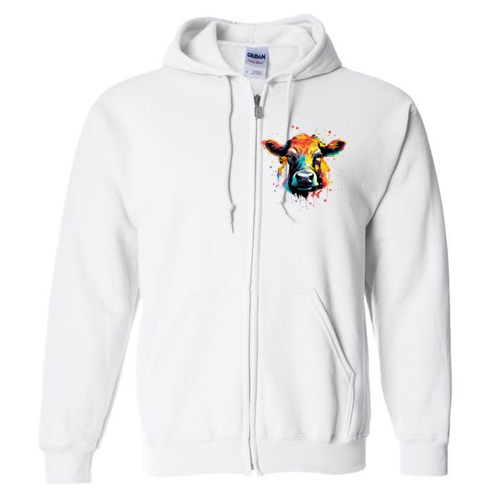 Cool Cow On Colorful Painted Cow Full Zip Hoodie