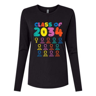 Colorful Class Of 2034 Grow With Me Checklist Graduation Womens Cotton Relaxed Long Sleeve T-Shirt