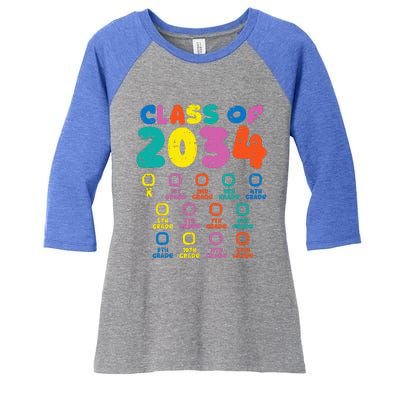 Colorful Class Of 2034 Grow With Me Checklist Graduation Women's Tri-Blend 3/4-Sleeve Raglan Shirt