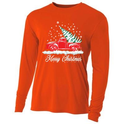 Christmas Classic Old Red Truck Vintage Pick Up Xmas Tree Gift Cooling Performance Long Sleeve Crew