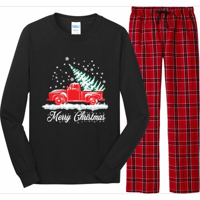 Christmas Classic Old Red Truck Vintage Pick Up Xmas Tree Gift Long Sleeve Pajama Set