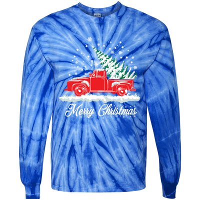 Christmas Classic Old Red Truck Vintage Pick Up Xmas Tree Gift Tie-Dye Long Sleeve Shirt