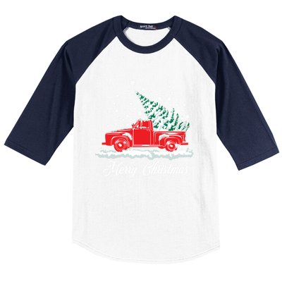 Christmas Classic Old Red Truck Vintage Pick Up Xmas Tree Gift Baseball Sleeve Shirt