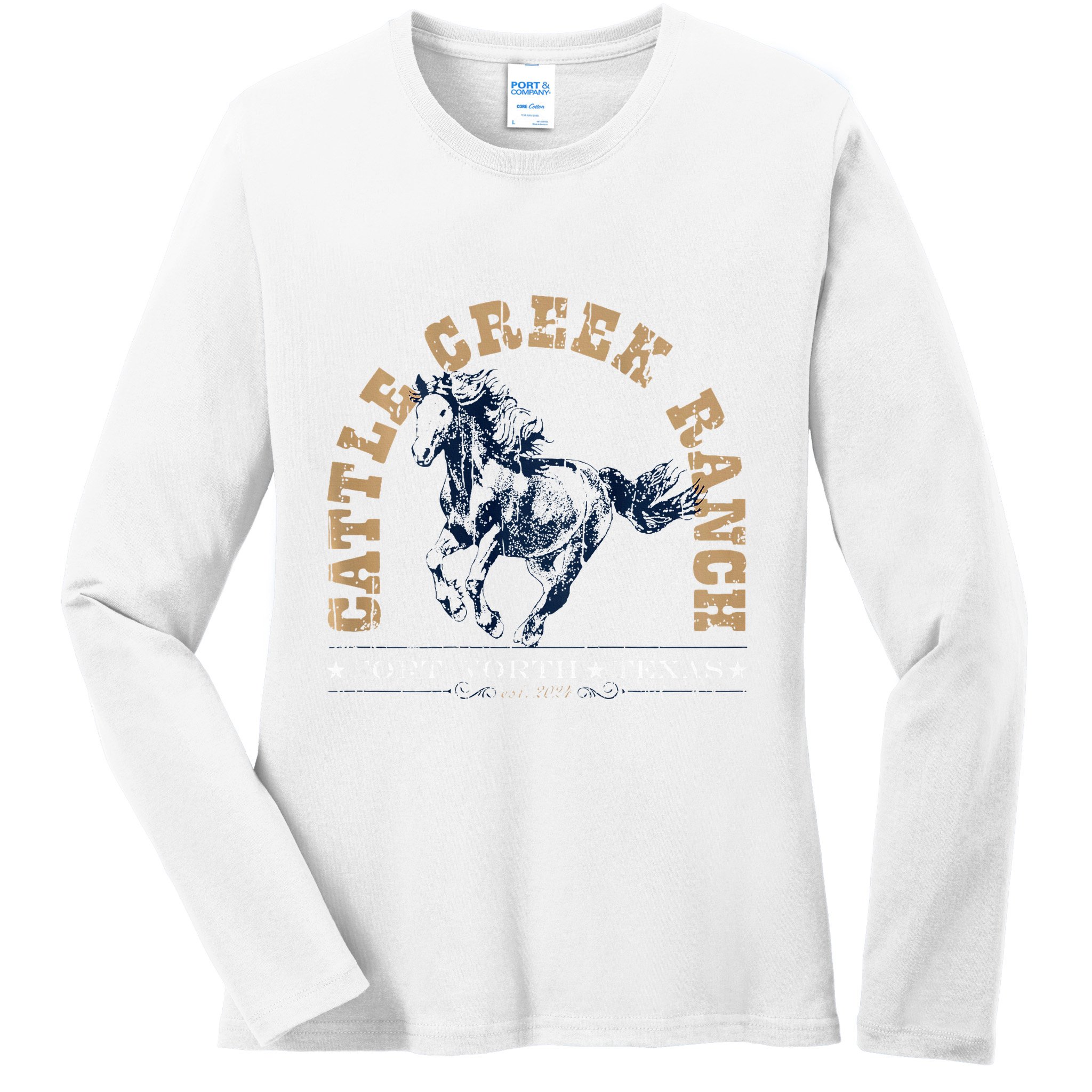 Cattle Creek Original Ranching Wild Horse Logo Ladies Long Sleeve Shirt