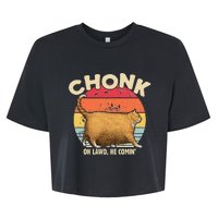 Chonk Cat Oh Lawd He Comin Funny Cat Meme Vintage Style Bella+Canvas Jersey Crop Tee