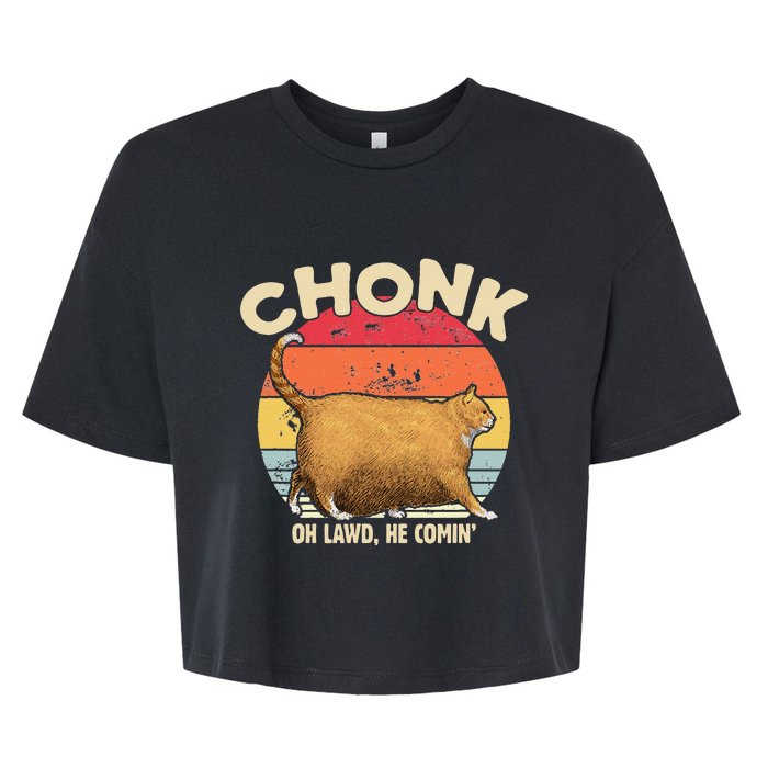 Chonk Cat Oh Lawd He Comin Funny Cat Meme Vintage Style Bella+Canvas Jersey Crop Tee