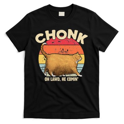 Chonk Cat Oh Lawd He Comin Funny Cat Meme Vintage Style T-Shirt