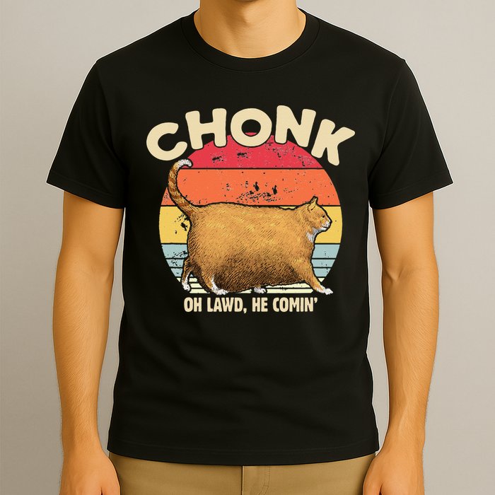 Chonk Cat Oh Lawd He Comin Funny Cat Meme Vintage Style T-Shirt