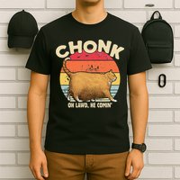 Chonk Cat Oh Lawd He Comin Funny Cat Meme Vintage Style T-Shirt