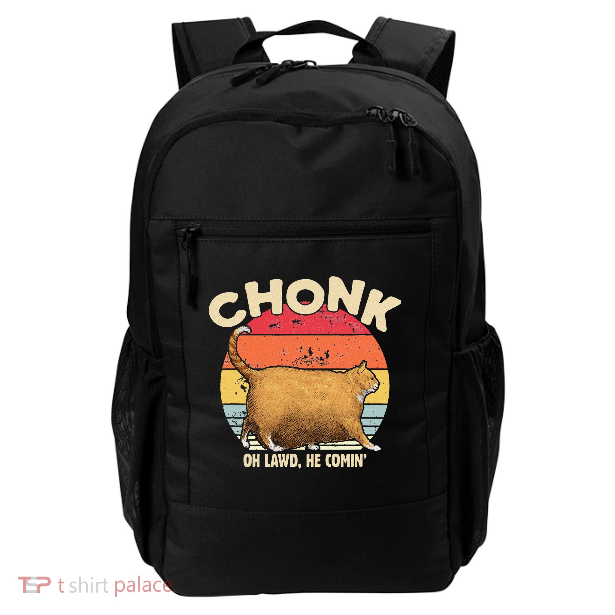 Chonk Cat Oh Lawd He Comin Funny Cat Meme Vintage Style Backpack