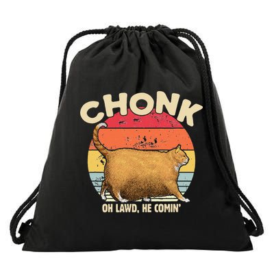 Chonk Cat Oh Lawd He Comin Funny Cat Meme Vintage Style Drawstring Bag