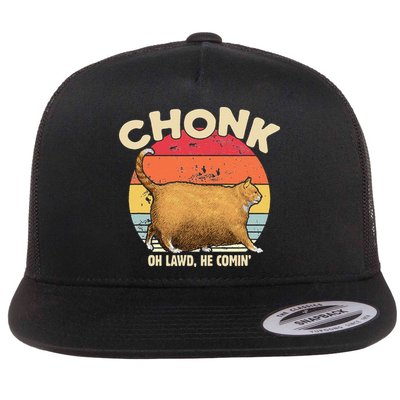 Chonk Cat Oh Lawd He Comin Funny Cat Meme Vintage Style Flatbill Hat