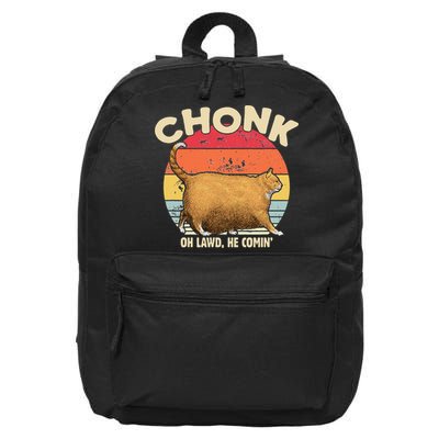 Chonk Cat Oh Lawd He Comin Funny Cat Meme Vintage Style 16 in Basic Backpack