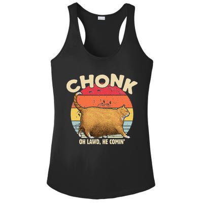 Chonk Cat Oh Lawd He Comin Funny Cat Meme Vintage Style Ladies PosiCharge Competitor Racerback Tank