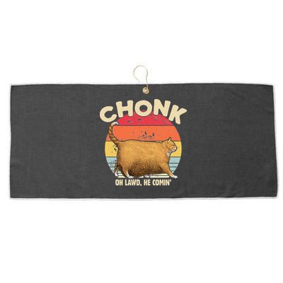 Chonk Cat Oh Lawd He Comin Funny Cat Meme Vintage Style Large Microfiber Waffle Golf Towel