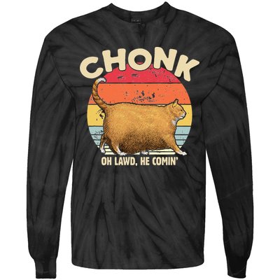 Chonk Cat Oh Lawd He Comin Funny Cat Meme Vintage Style Tie-Dye Long Sleeve Shirt