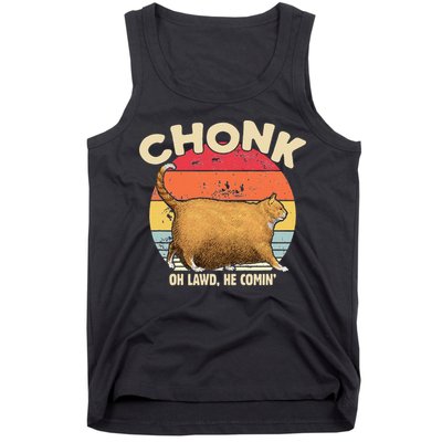 Chonk Cat Oh Lawd He Comin Funny Cat Meme Vintage Style Tank Top