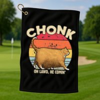 Chonk Cat Oh Lawd He Comin Funny Cat Meme Vintage Style Golf Towel