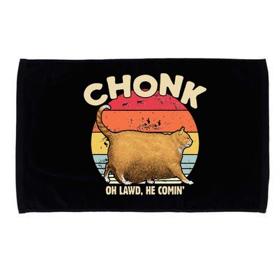Chonk Cat Oh Lawd He Comin Funny Cat Meme Vintage Style Microfiber Hand Towel