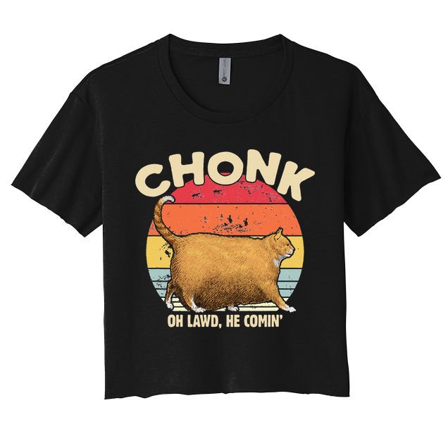 Chonk Cat Oh Lawd He Comin Funny Cat Meme Vintage Style Crop Top