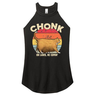 Chonk Cat Oh Lawd He Comin Funny Cat Meme Vintage Style Women's Perfect Tri Rocker Tank