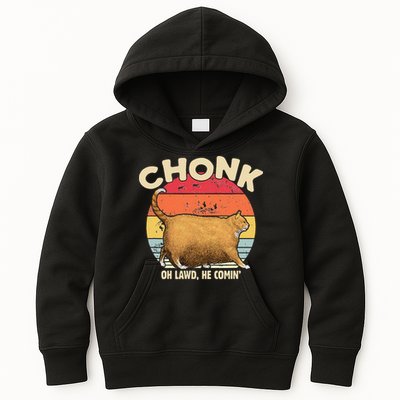Chonk Cat Oh Lawd He Comin Funny Cat Meme Vintage Style Kids Hoodie
