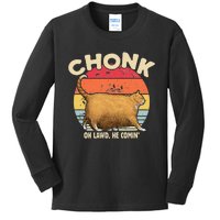 Chonk Cat Oh Lawd He Comin Funny Cat Meme Vintage Style Kids Long Sleeve Shirt