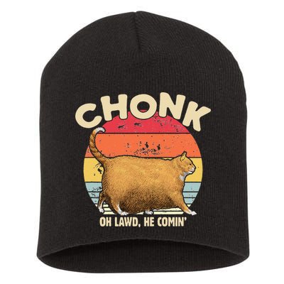 Chonk Cat Oh Lawd He Comin Funny Cat Meme Vintage Style Short Acrylic Beanie