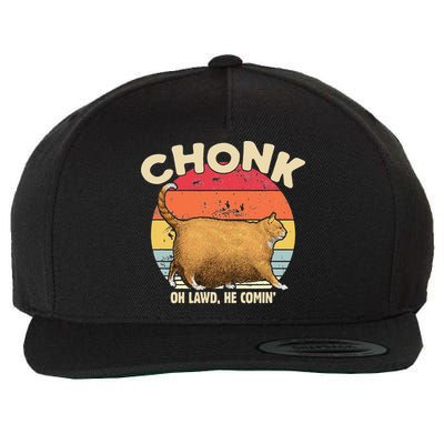 Chonk Cat Oh Lawd He Comin Funny Cat Meme Vintage Style Wool Snapback Cap