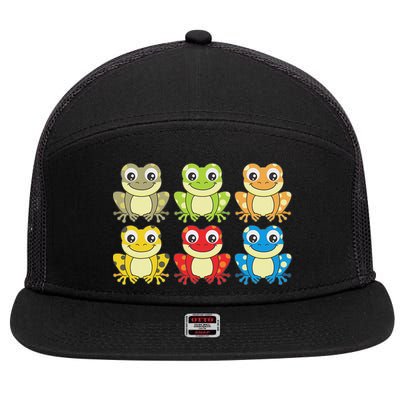 Colorful Collection Of Frogs Animal Lover Graphic 7 Panel Mesh Trucker Snapback Hat