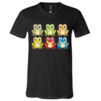 Colorful Collection Of Frogs Animal Lover Graphic V-Neck T-Shirt