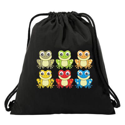 Colorful Collection Of Frogs Animal Lover Graphic Drawstring Bag