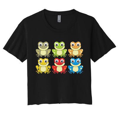 Colorful Collection Of Frogs Animal Lover Graphic Women's Crop Top Tee