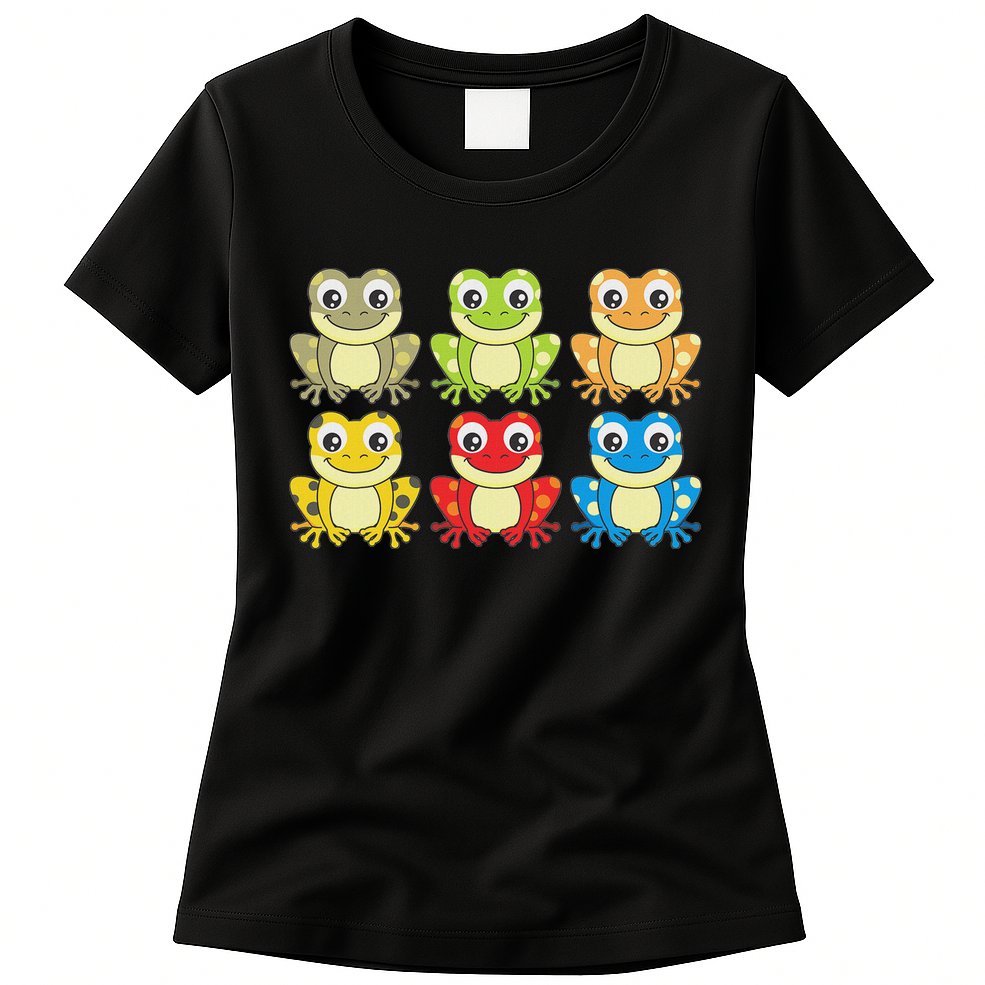 Colorful Collection Of Frogs Animal Lover Graphic Womens T-Shirt