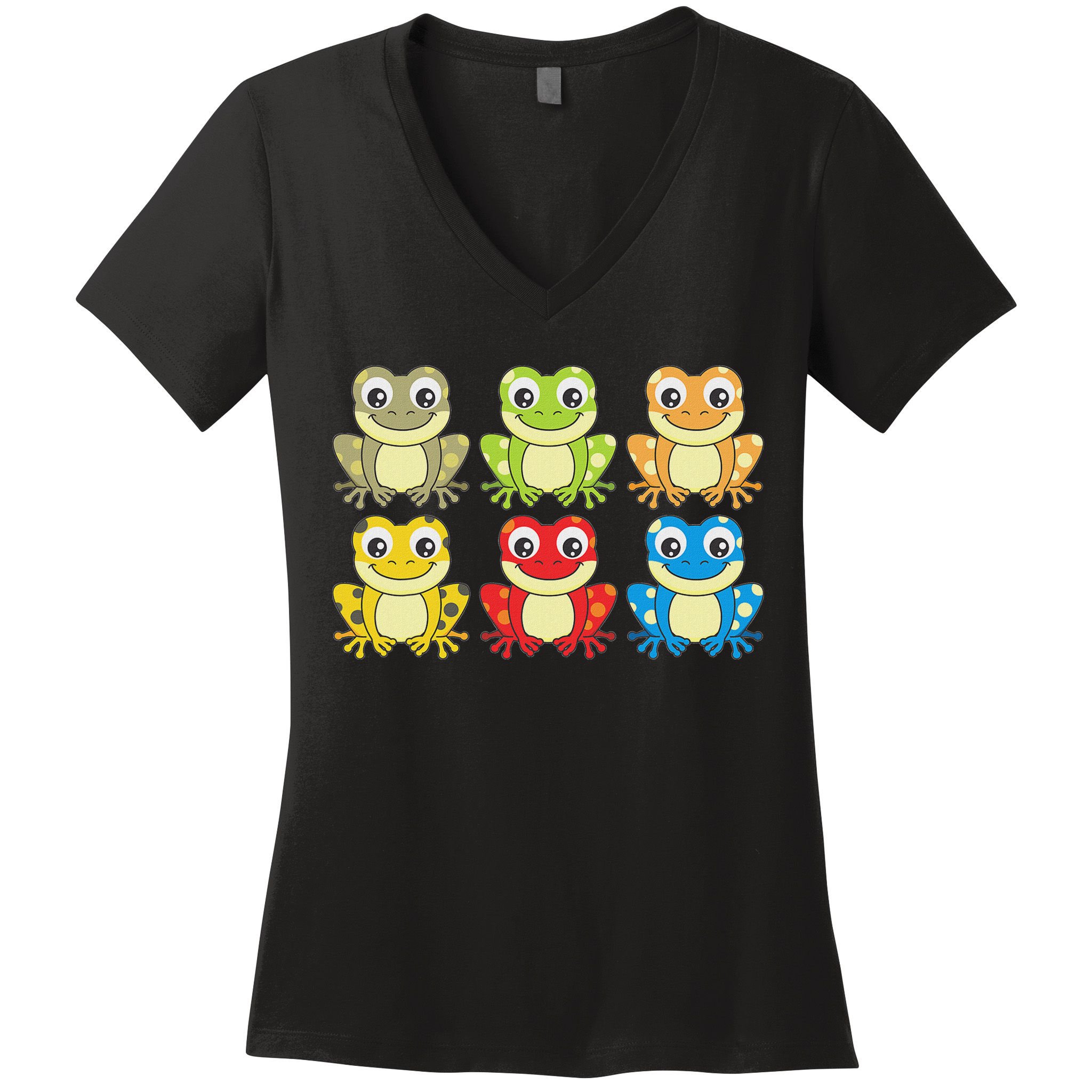 Colorful Collection Of Frogs Animal Lover Graphic Women's V-Neck T-Shirt