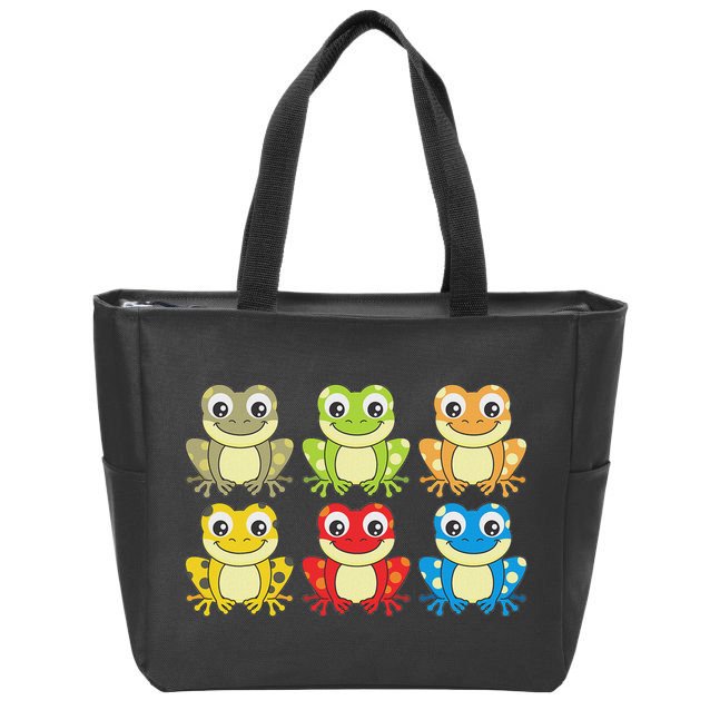 Colorful Collection Of Frogs Animal Lover Graphic Zip Tote Bag