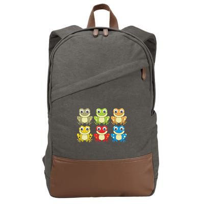 Colorful Collection Of Frogs Animal Lover Graphic Cotton Canvas Backpack