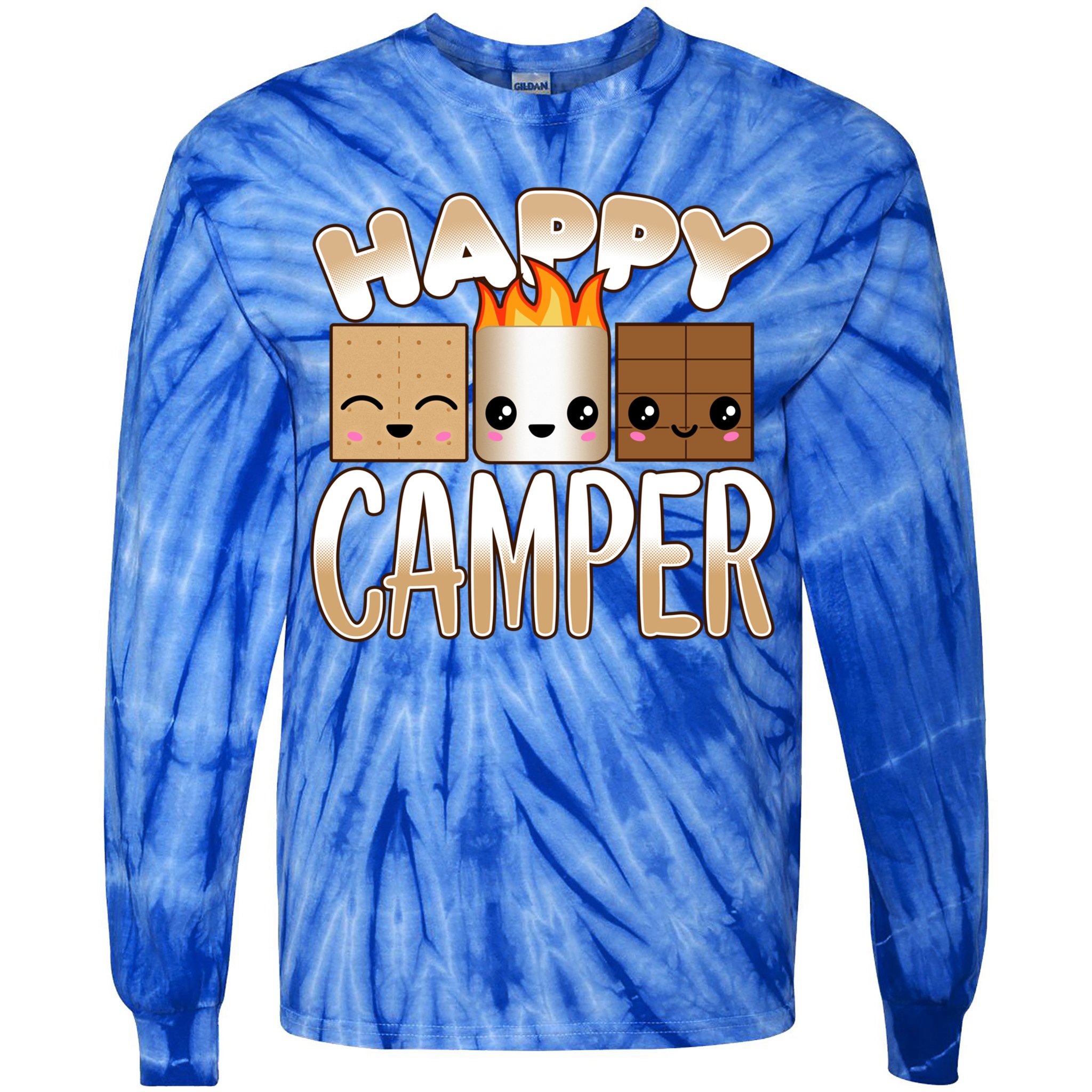 Campfire Camping Outdoor Friends Smores Happy Camper Cool Gift Tie-Dye Long Sleeve Shirt