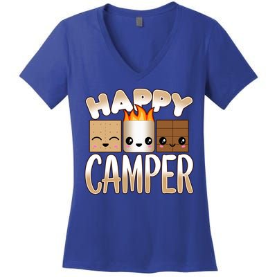Campfire Camping Outdoor Friends Smores Happy Camper Cool Gift Women's V-Neck T-Shirt