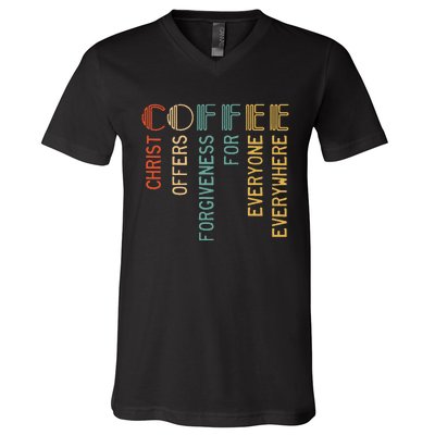 Coffee Christ Offers Forgiveness For Everyone Everywhere V-Neck T-Shirt