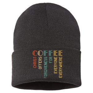 Coffee Christ Offers Forgiveness For Everyone Everywhere Sustainable Knit Beanie