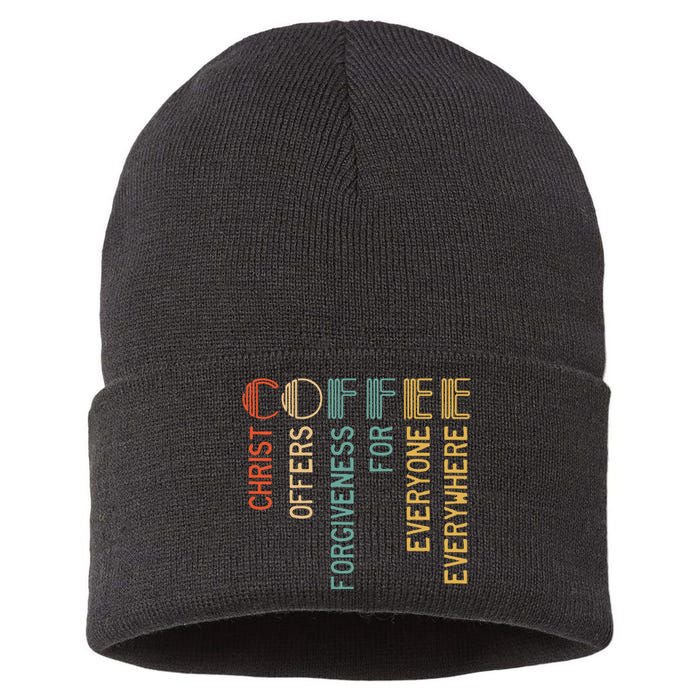 Coffee Christ Offers Forgiveness For Everyone Everywhere Sustainable Knit Beanie