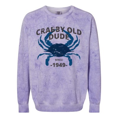 Cute Crabby Old Dude Since 1949 70th Birthday Crab Fishing Colorblast Crewneck Sweatshirt