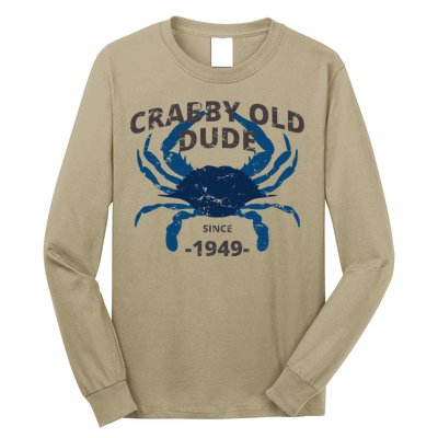 Cute Crabby Old Dude Since 1949 70th Birthday Crab Fishing Long Sleeve Shirt