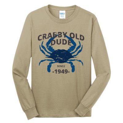 Cute Crabby Old Dude Since 1949 70th Birthday Crab Fishing Tall Long Sleeve T-Shirt