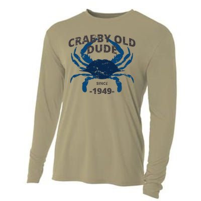 Cute Crabby Old Dude Since 1949 70th Birthday Crab Fishing Cooling Performance Long Sleeve Crew