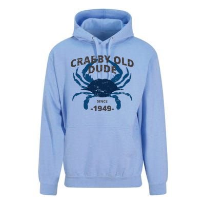 Cute Crabby Old Dude Since 1949 70th Birthday Crab Fishing Unisex Surf Hoodie